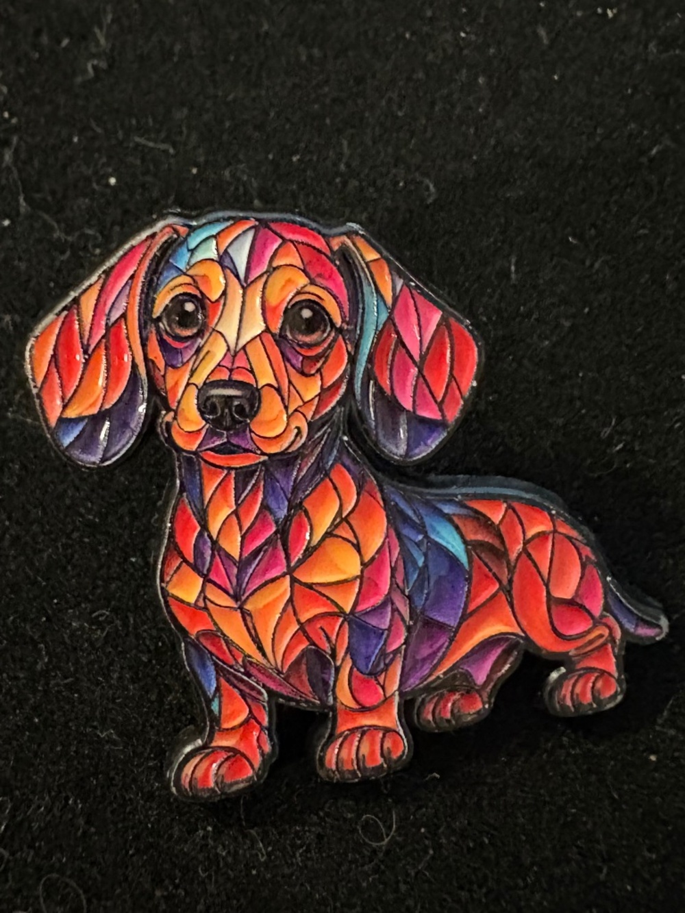 Colorful Mosaic Dachshund Brooch Pin